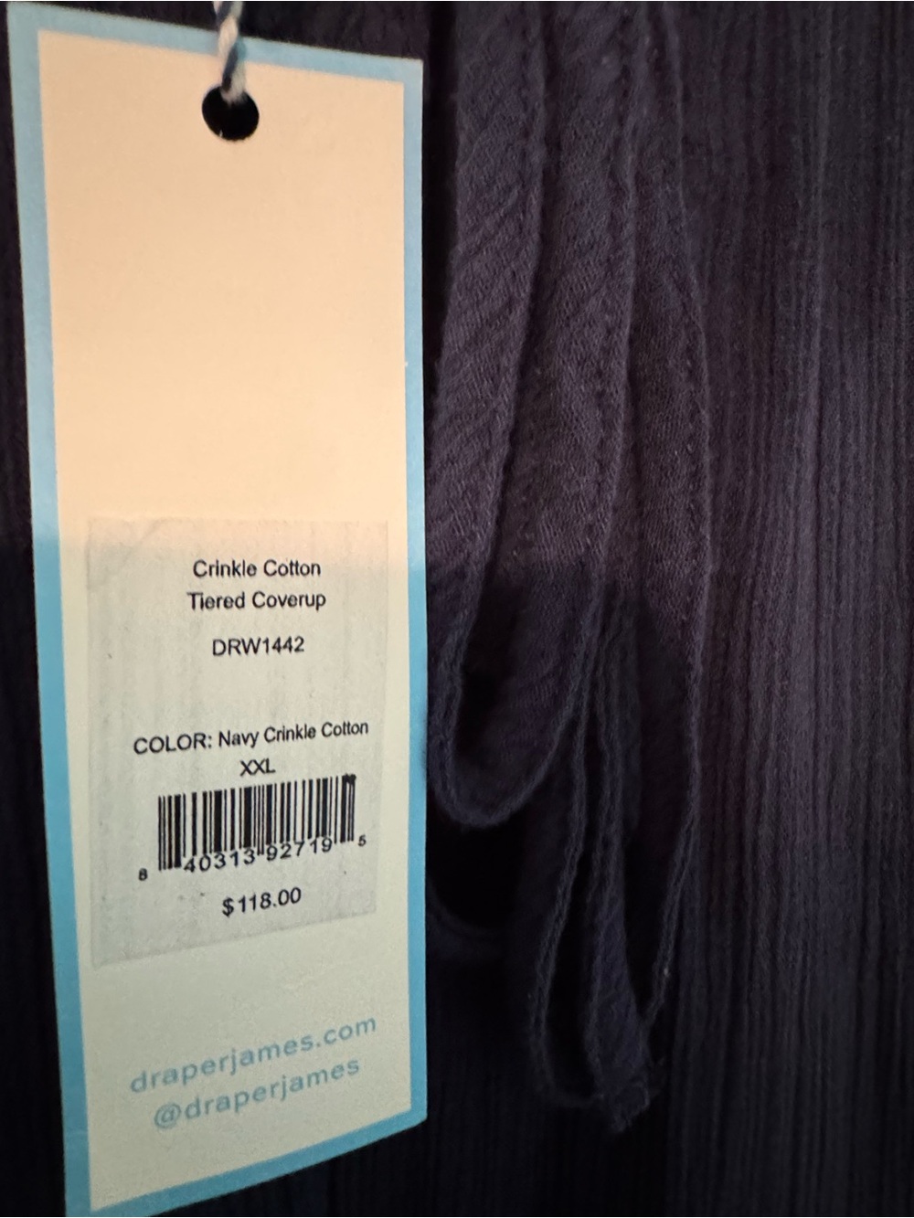 NWT Draper James Navy Crinkle Cotton Tiered Dress XXL - Bell Sleeve - Picture 7 of 9
